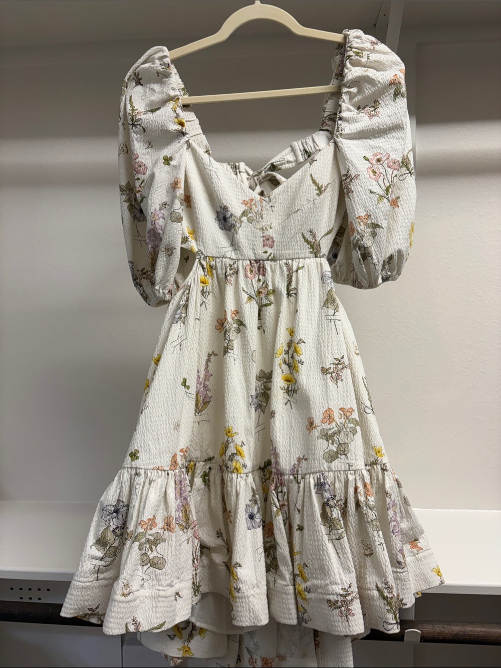 Zimmermann Cream Floral Puff-Sleeve Mini Dress